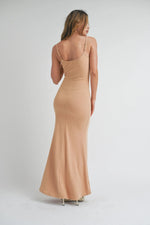 PinkBlush Camel Sleeveless Ribbed Maxi Dress - 
