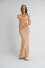 Camel Sleeveless Ribbed Maxi Dress - Shoulder, Gown, Neck, One-piece garment, Fashion | Everetts Place