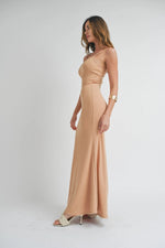 PinkBlush Camel Sleeveless Ribbed Maxi Dress - 