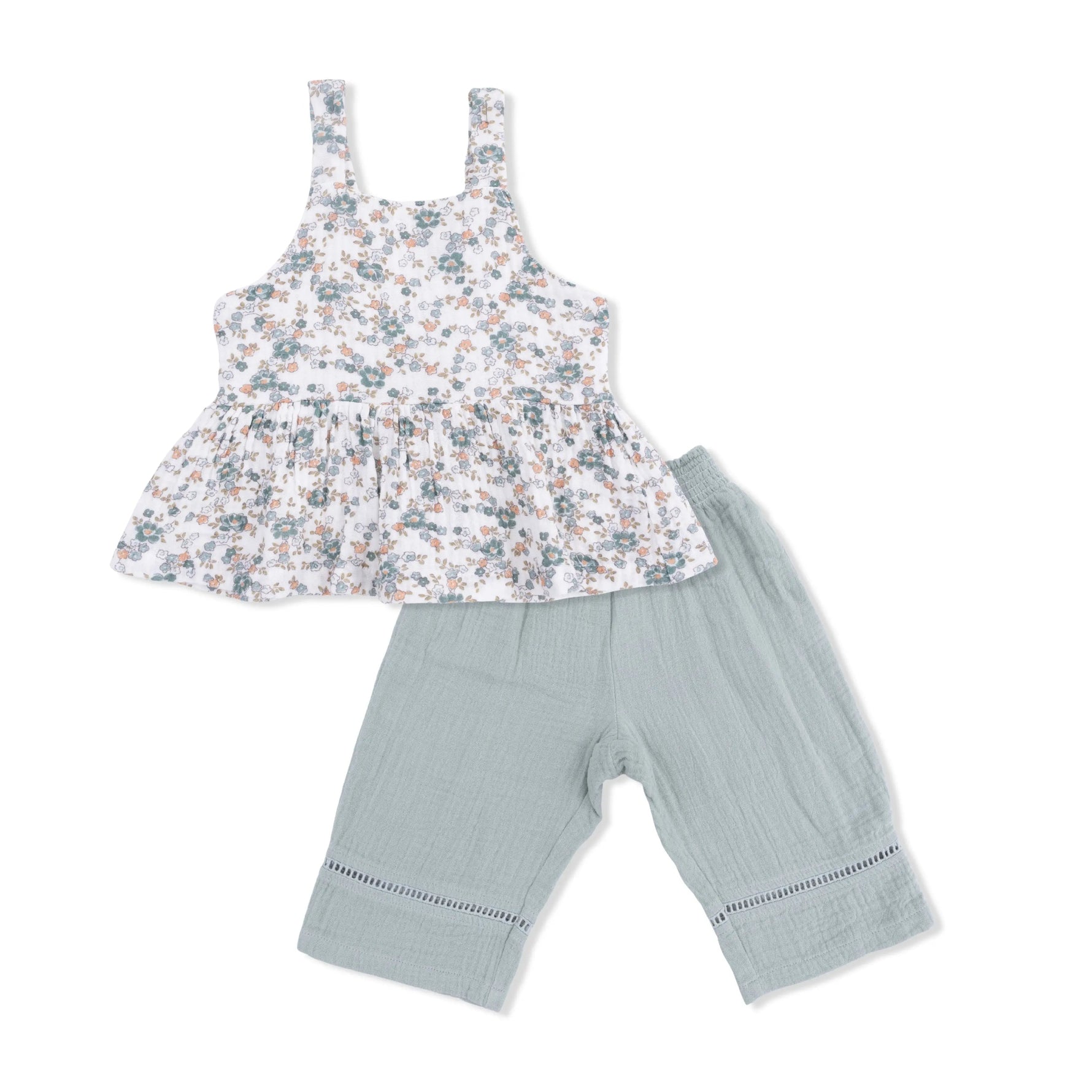 Angel Dear Camille Floral - Peplum Tank with Smocked Waist Pant - 