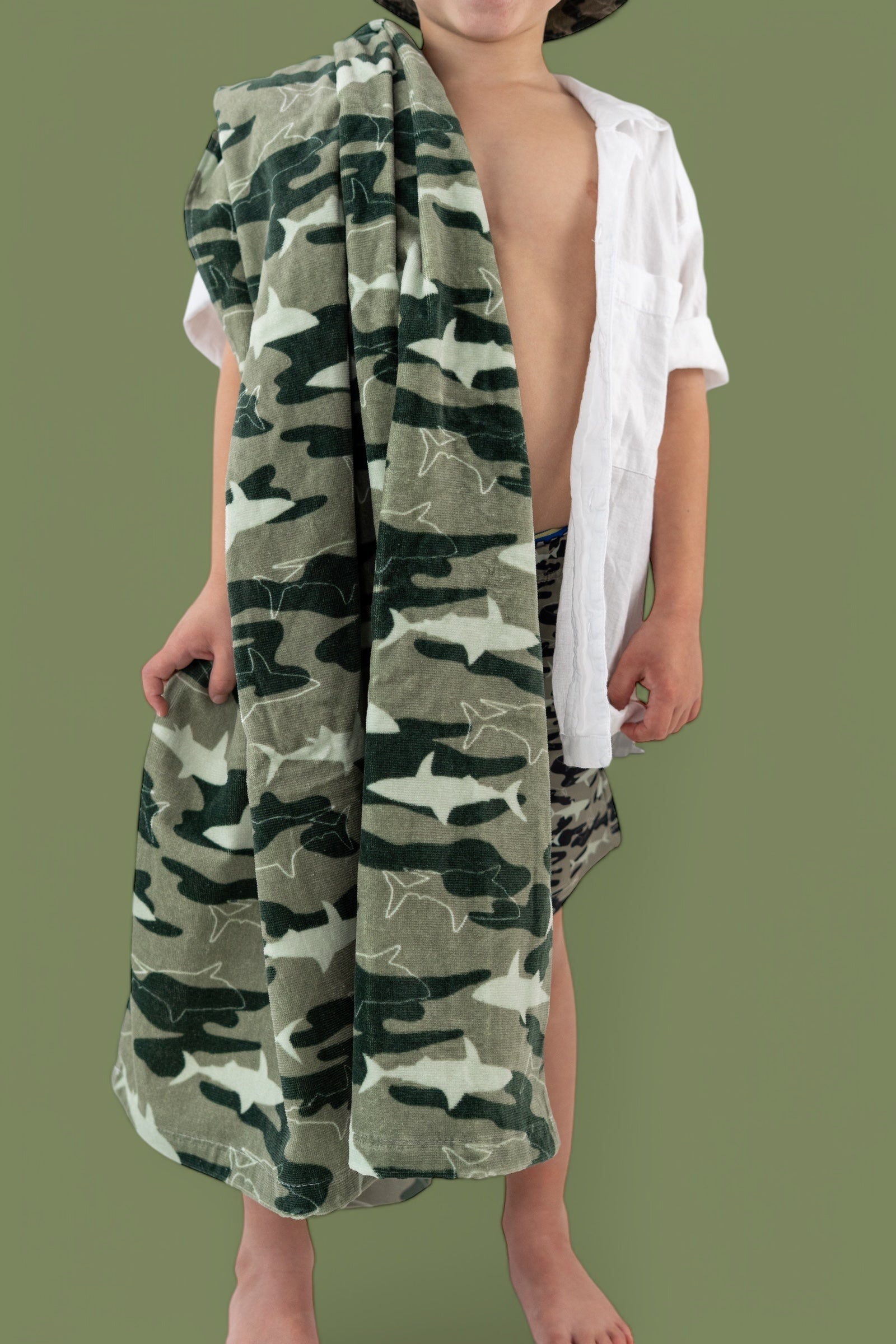 DREAM BIG LITTLE CO Camo Shark Dream Towel 31.5x63 Inch Cotton Beach TowelEveretts Place