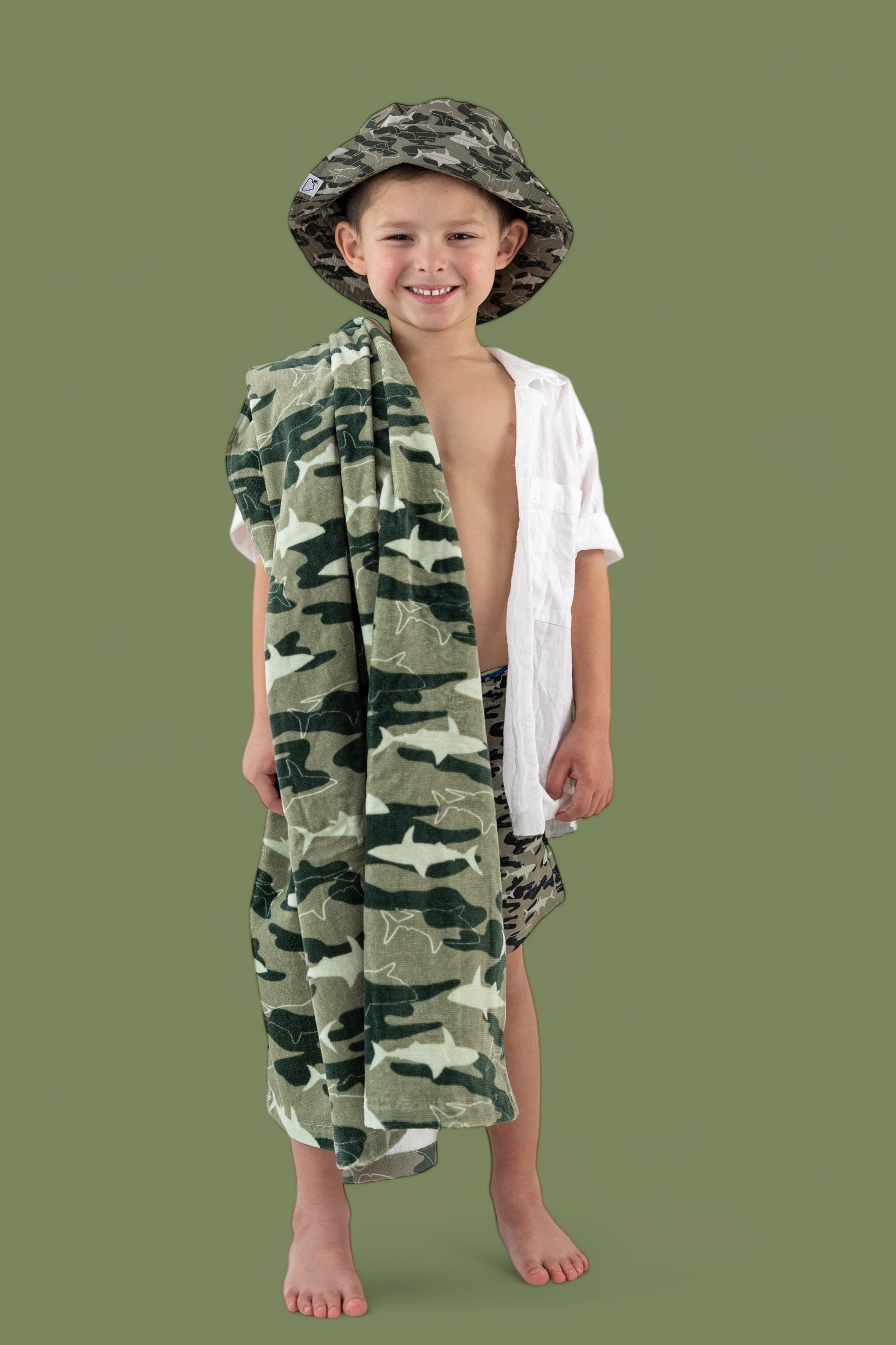 DREAM BIG LITTLE CO Camo Shark Dream Towel 31.5x63 Inch Cotton Beach TowelEveretts Place