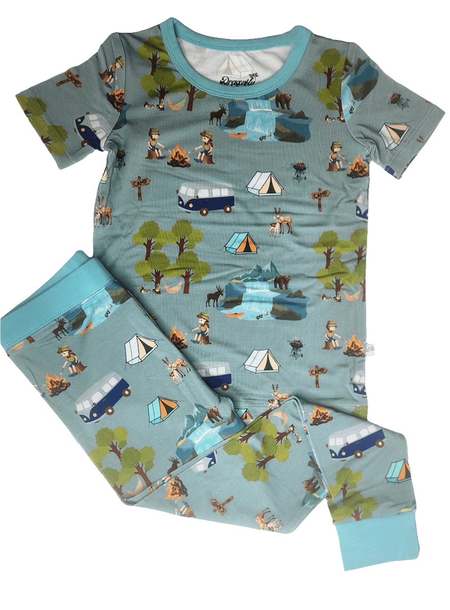 Two-piece toddler pajama set with a short-sleeve top and matching long pants.