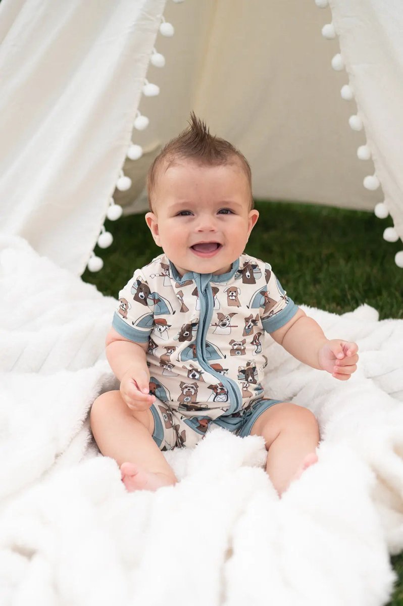 Dreamlet Camp Paws Romper Blue Lightweight Cozy Summer Outfit - Everetts Place Boutique - 
