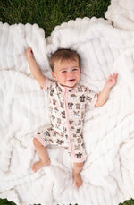 Dreamlet Camp Paws Romper Pink Camping Canine Print For Babies - Everetts Place Boutique - 