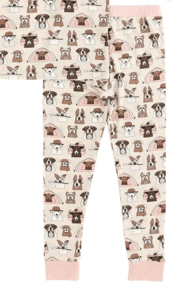 Dreamlet Camp Paws Short Sleeve Pajama Set Pink Kids Dreamlet - Everetts Place Boutique - 