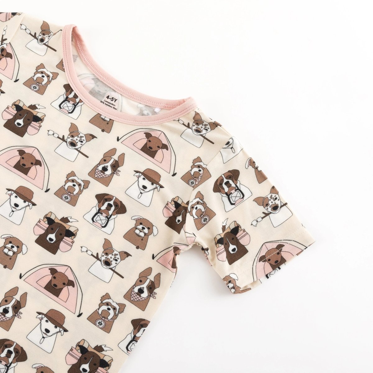 Dreamlet Camp Paws Short Sleeve Pajama Set Pink Kids Dreamlet - Everetts Place Boutique - 