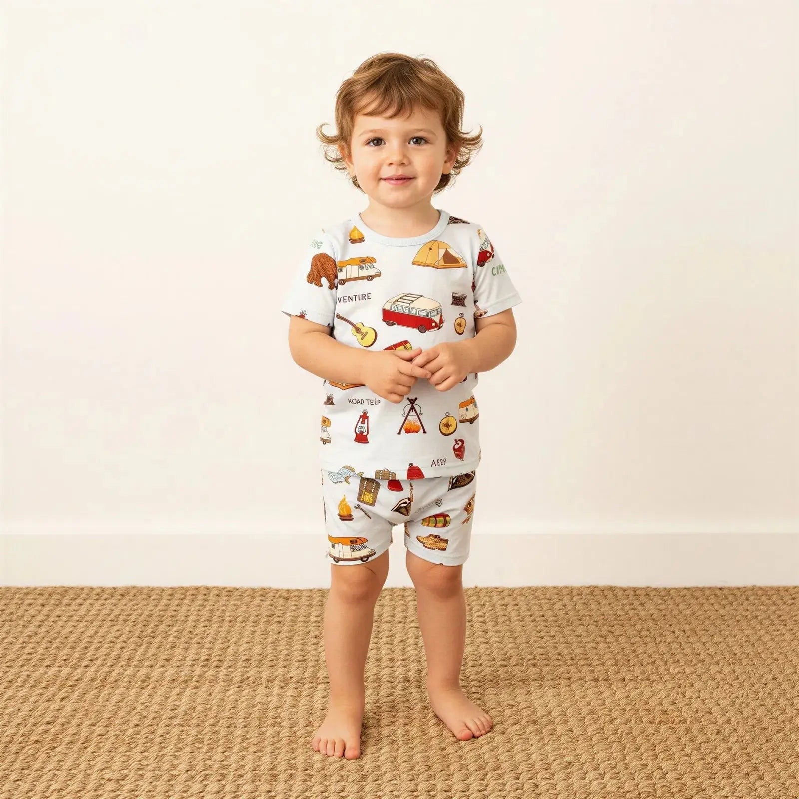 Camping Shorts PJs - Sleeve, Baby & Toddler Clothing, White, Child, Orange | Everetts Place