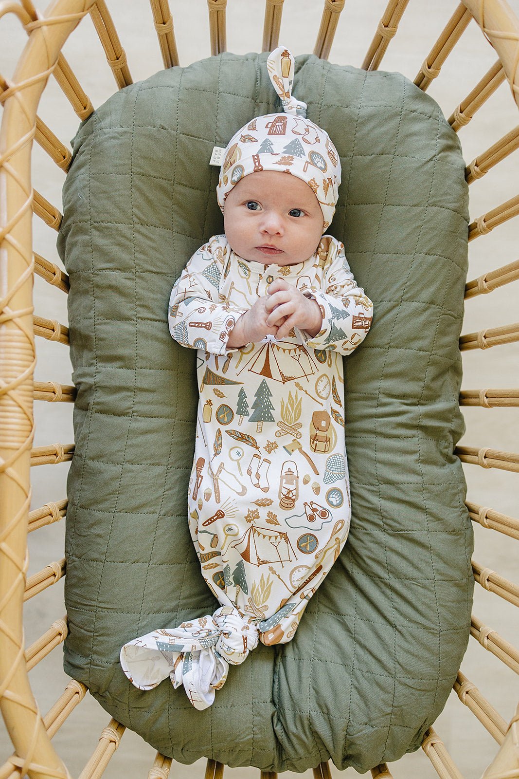 Mebie Baby Camping Trip Bamboo Newborn Knot Hat Soft Stretchy Rayon Gender Neutral - 