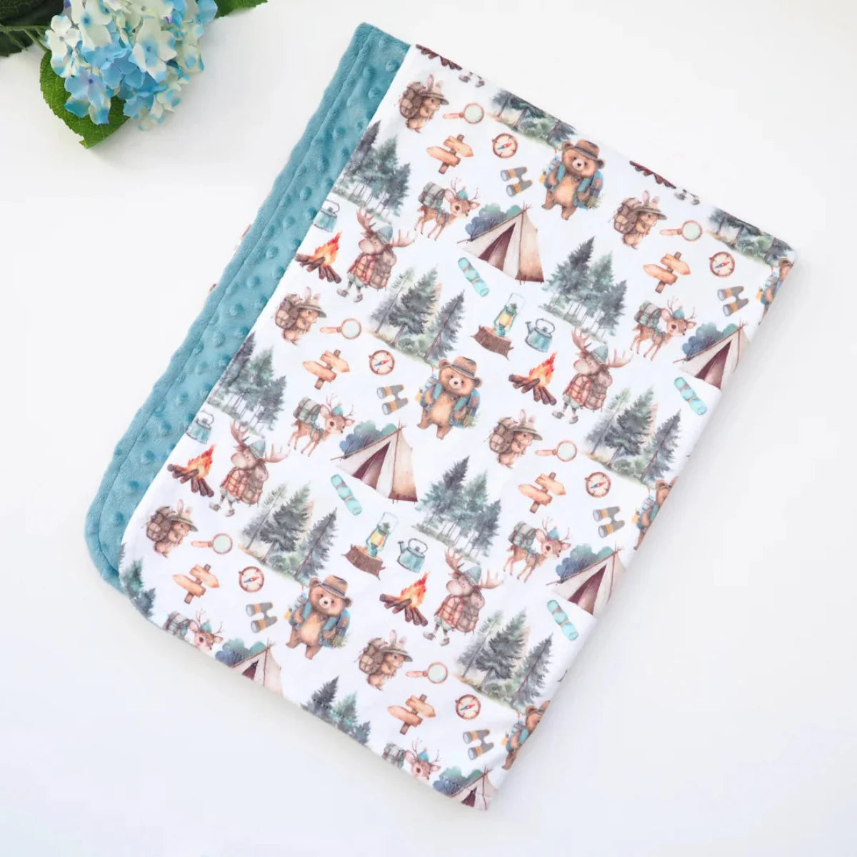 Minky Baby Blanket Let's Go Camping by Honey Lemonade at Everetts Place