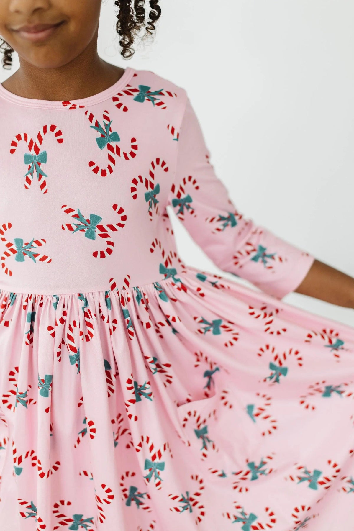 Mila & Rose ® Candy Cane Cutie 3/4 Sleeve Pocket Twirl Dress - 