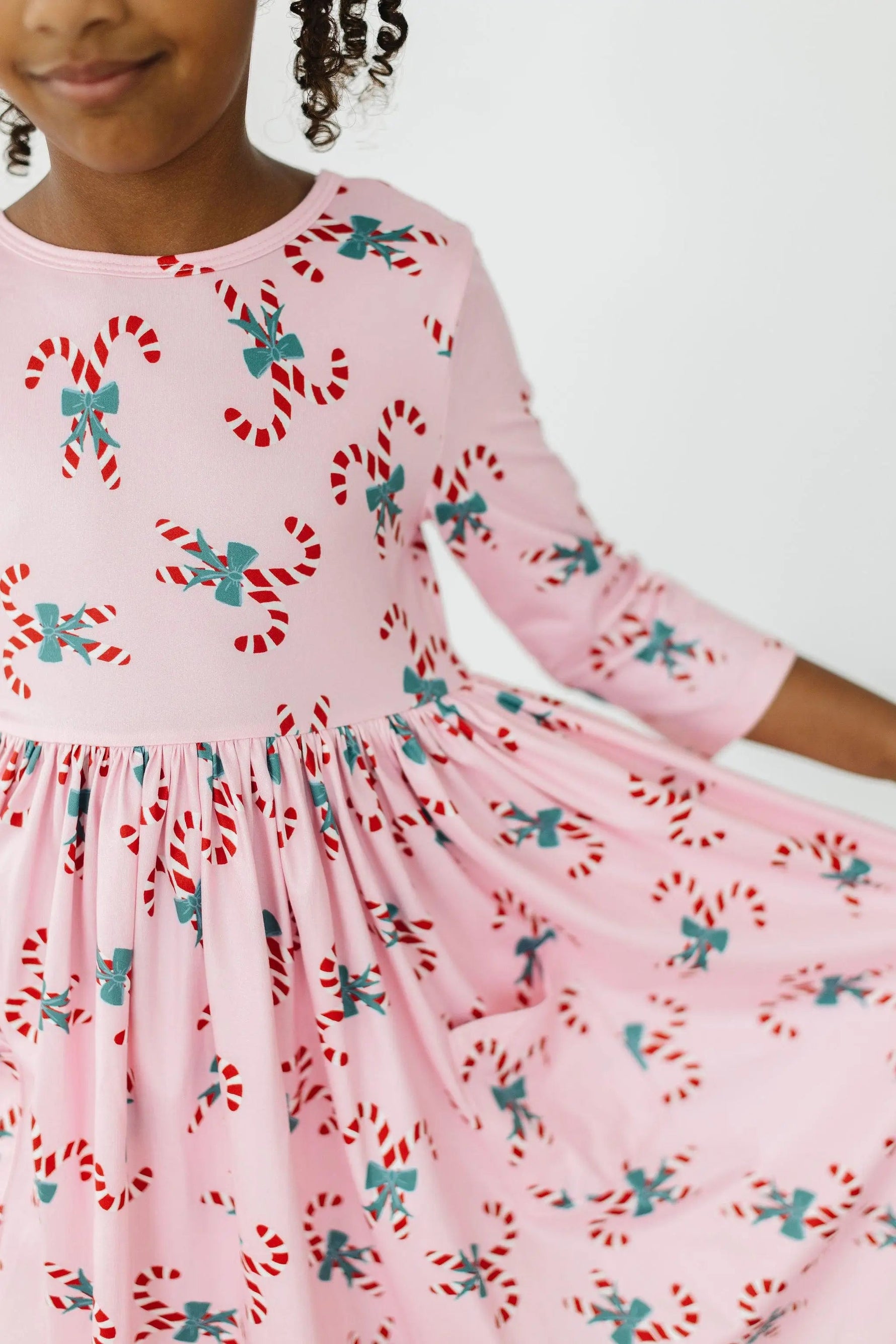 Mila & Rose ® Candy Cane Cutie 3/4 Sleeve Pocket Twirl Dress - 