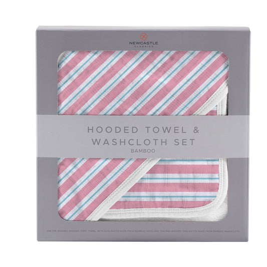 Candy Stripe Bamboo Hooded Towel and Washcloth Set for Kids Newcastle Classics