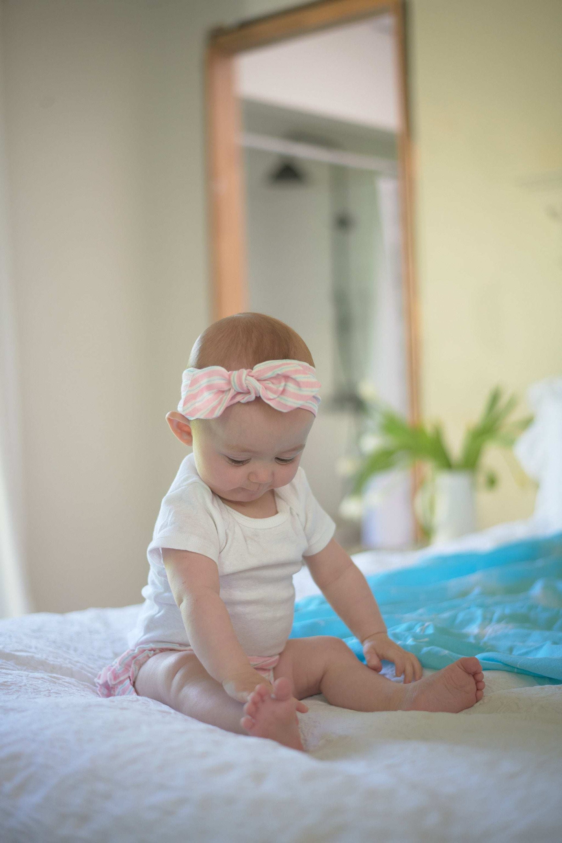 Candy Stripe Ruffle Bamboo Bloomer Headband Set for Infants 0 to 12 Months Newcastle Classics