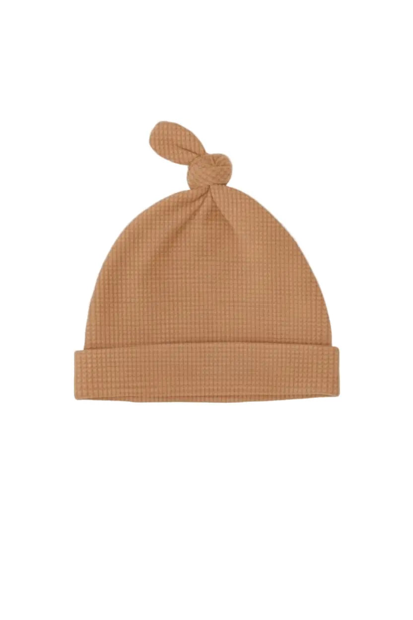Little Mae & Co Caramel Brown Waffle Knit Newborn Baby Knot Hat - 