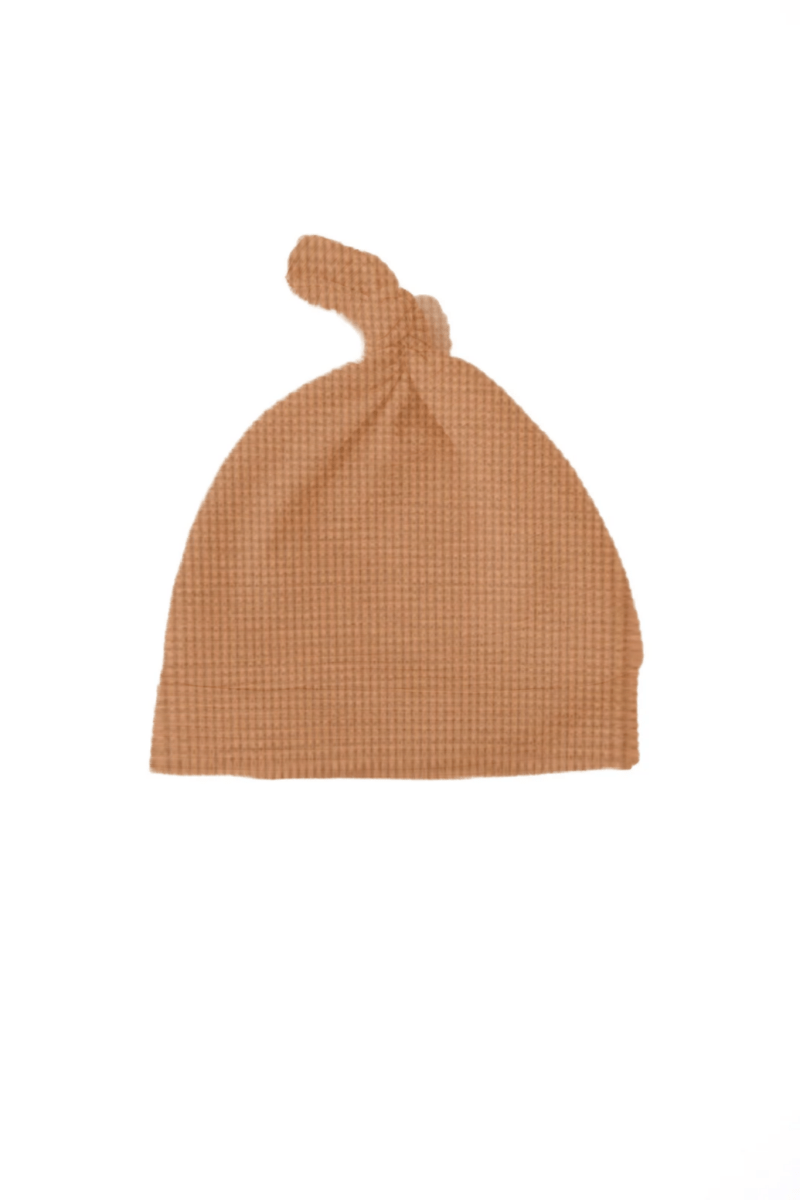 Little Mae & Co Caramel Brown Waffle Knit Newborn Baby Knot Hat - 