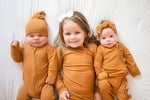 Harp Angel Boutique Caramel Ribbed Baby Pajamas | Ruffle Zipper RomperEveretts Place