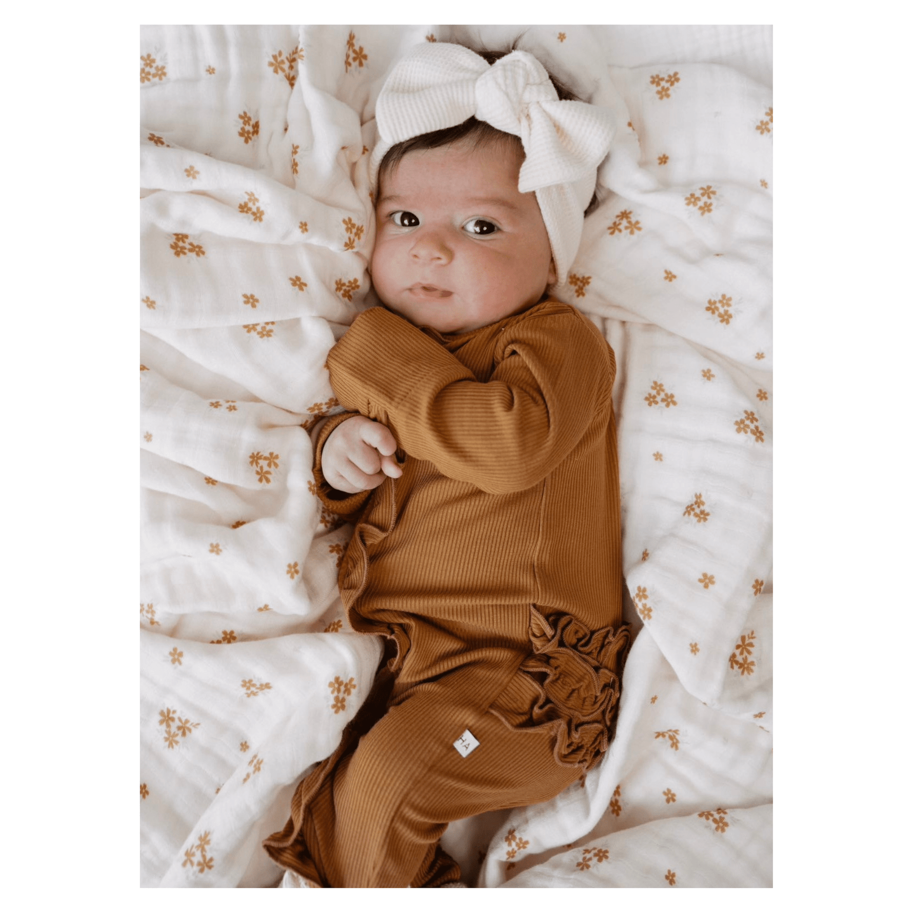 Caramel Ribbed Baby Pajamas | Ruffle Zipper Romper - Baby & Toddler Clothing, Sleeve, Textile, Child, Brown | Everetts Place