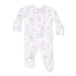 Angel Dear Carousel with Bows - 2 Way Ruffle Back Zipper Footie, Headband, & Swaddle Blanket Set - 