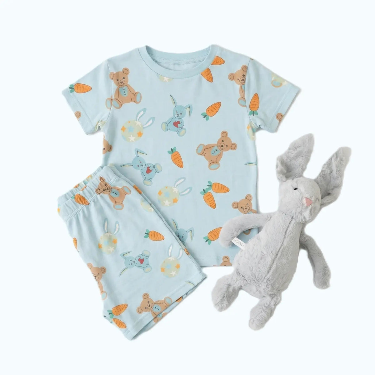 Bestaroo Carrot Crew Bamboo Pajama Set For Kids Short Sleeve And Shorts - 
