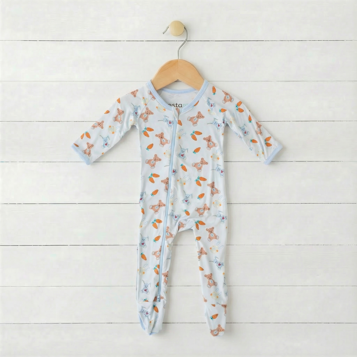 Soft Bamboo Footie - Carrot Crew Print by Bestaroo