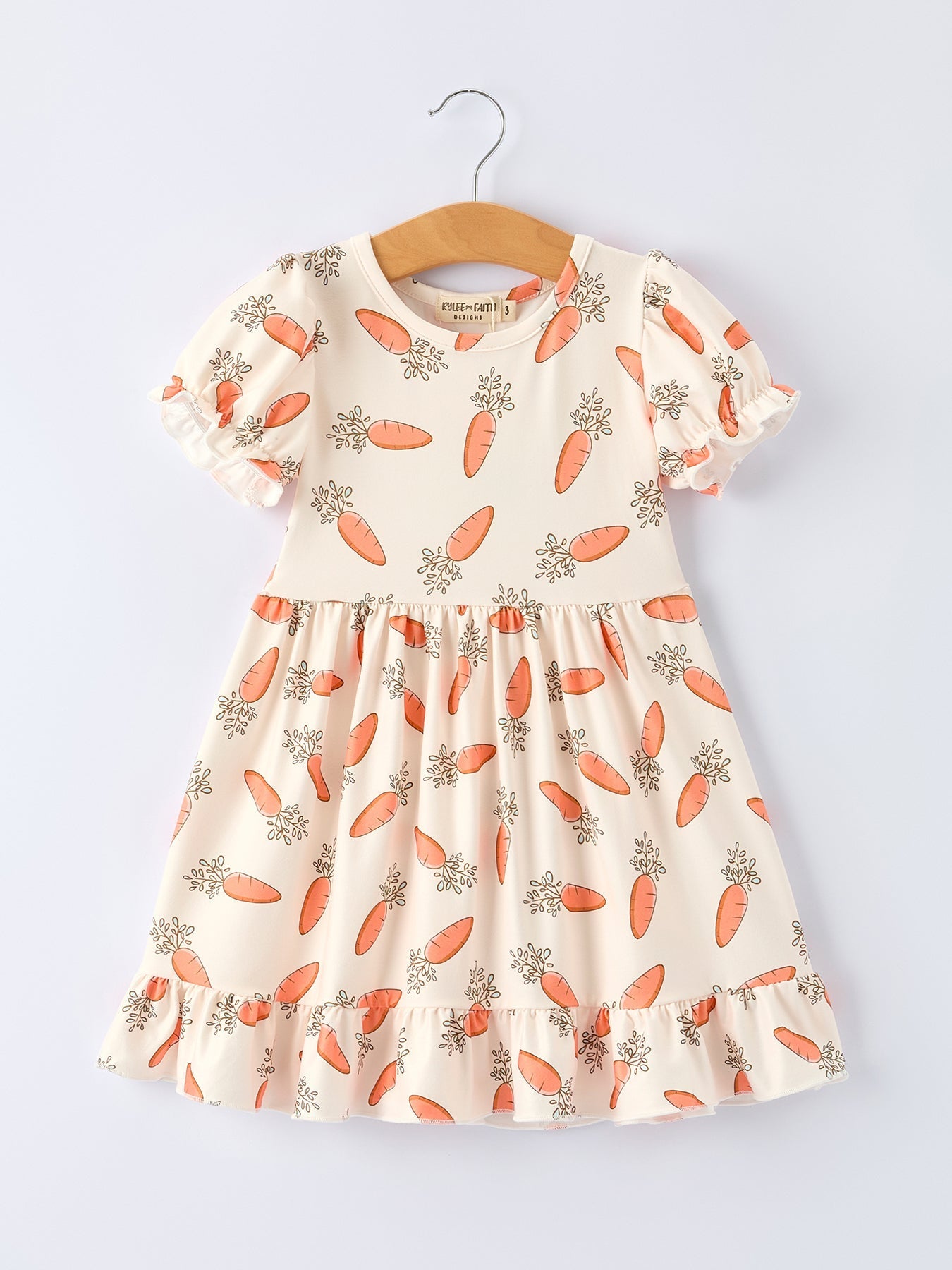 Rylee Faith Designs Carrot Print Girls Ruffle Hem Dress - 