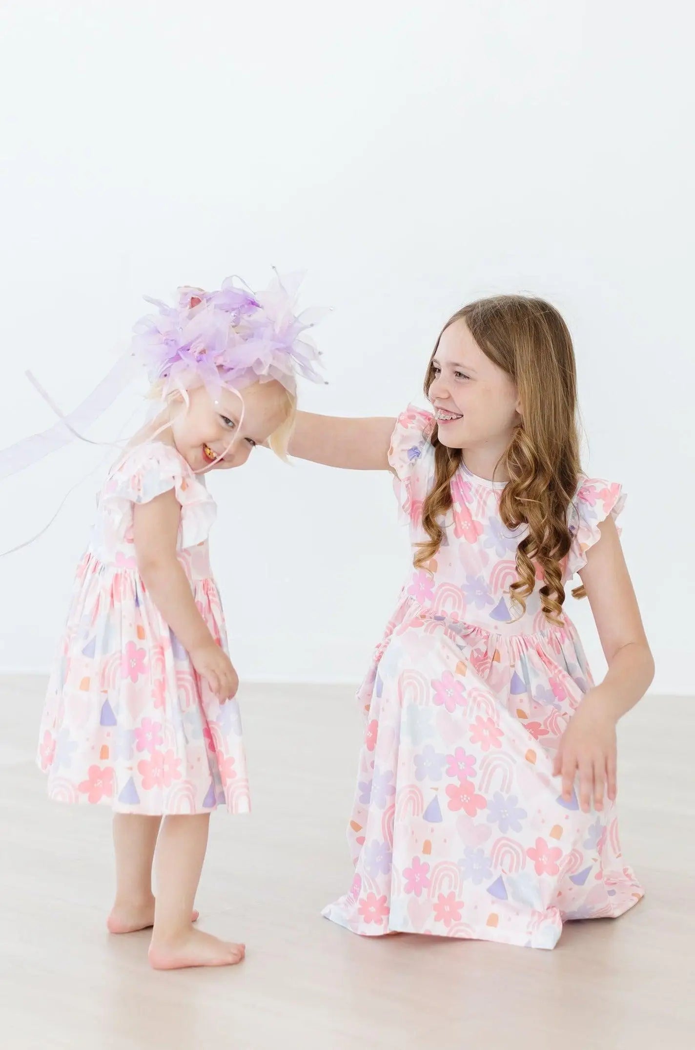 Mila & Rose ® Castles & Rainbows Flutter Sleeve Twirl Dress - 