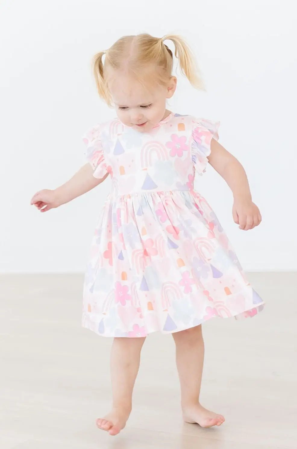 Mila & Rose ® Castles & Rainbows Flutter Sleeve Twirl Dress - 