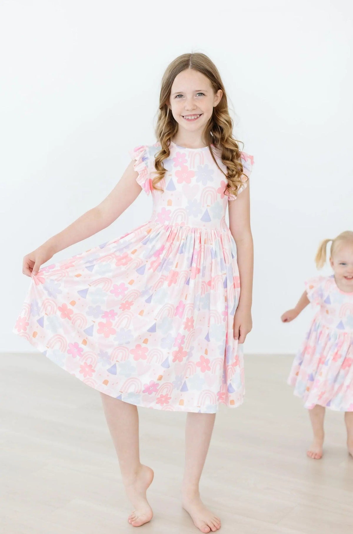 Mila & Rose ® Castles & Rainbows Flutter Sleeve Twirl Dress - 