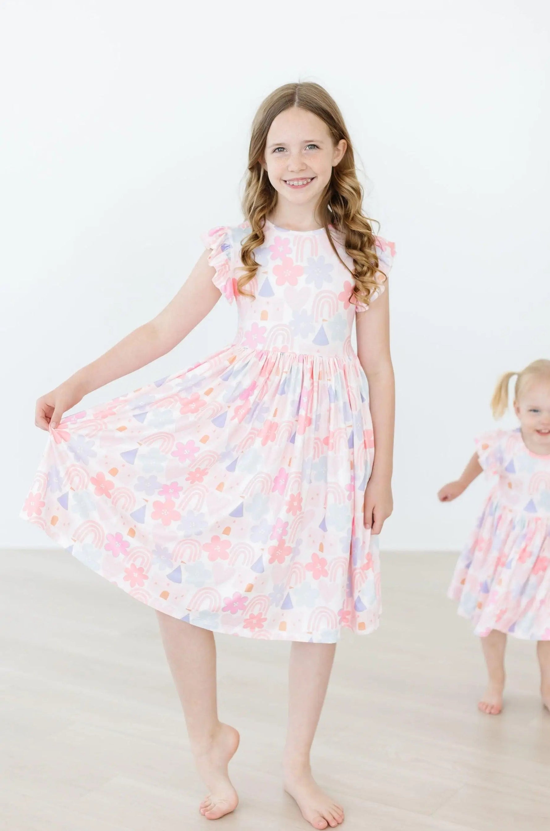 Mila & Rose ® Castles & Rainbows Flutter Sleeve Twirl Dress - 