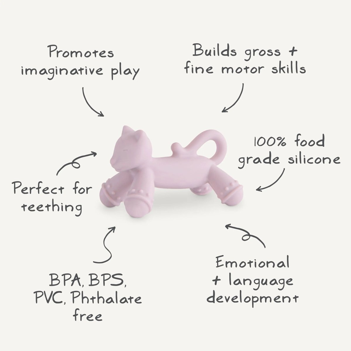 Mushie Cat Figurine Teether for Babies Non Toxic Silicone Soothing Gums - 