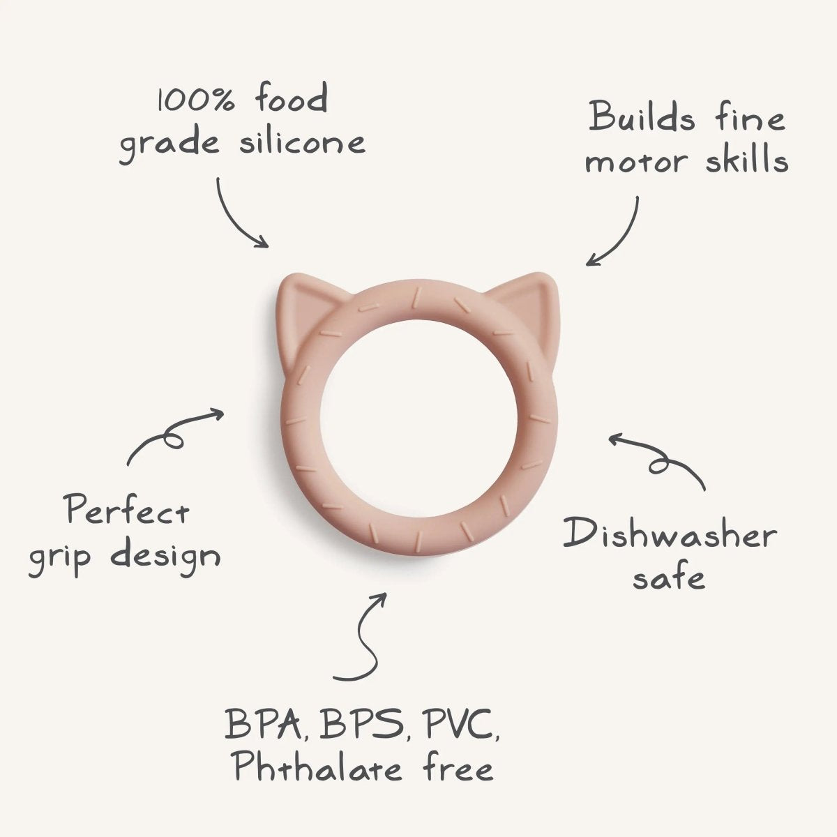 Mushie Cat Teether for Babies Made from Non-Toxic Food Grade Silicone Easy to Grip Safe and Stylish Design -