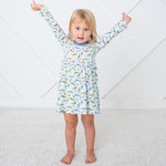 Long sleeve baby dress with a colorful fish print all over