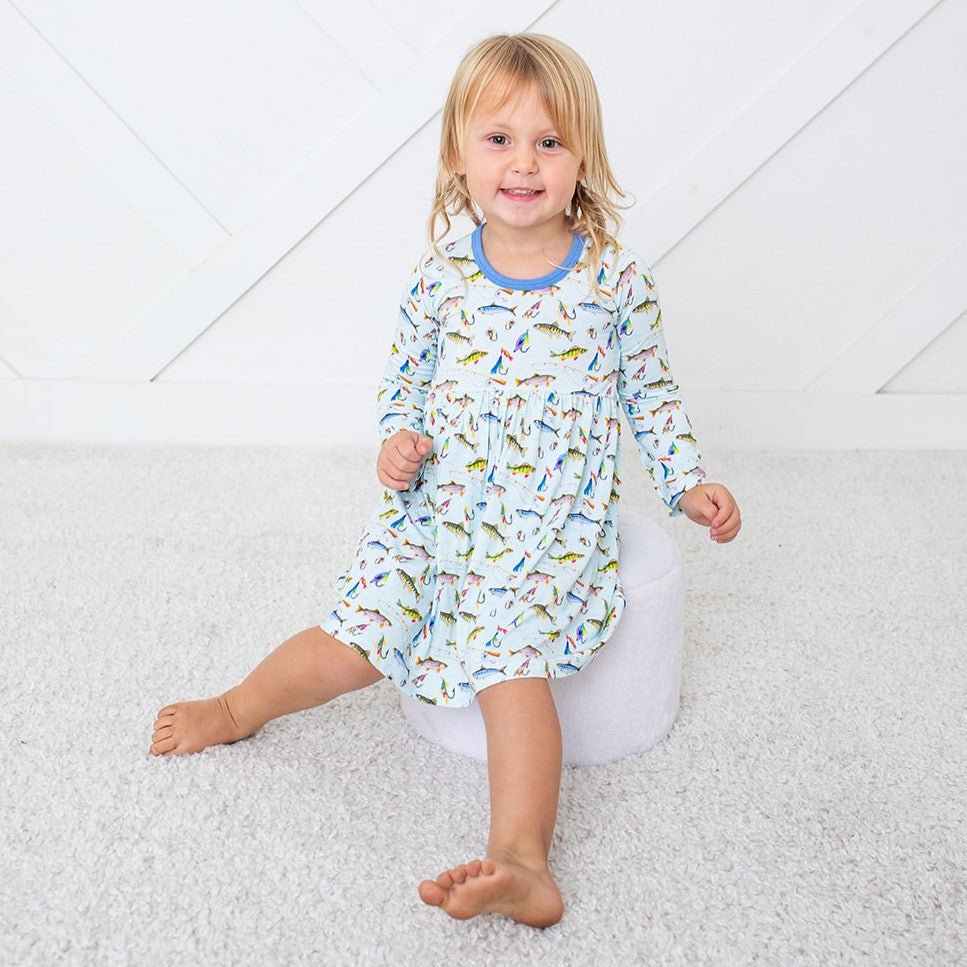 Bamboo Long Sleeve Dress - Colorful Fish Print