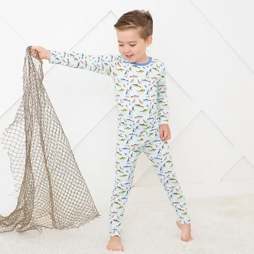 Bestaroo Catch Of The Day Pajama Set For Kids With Colorful Fish Print - 