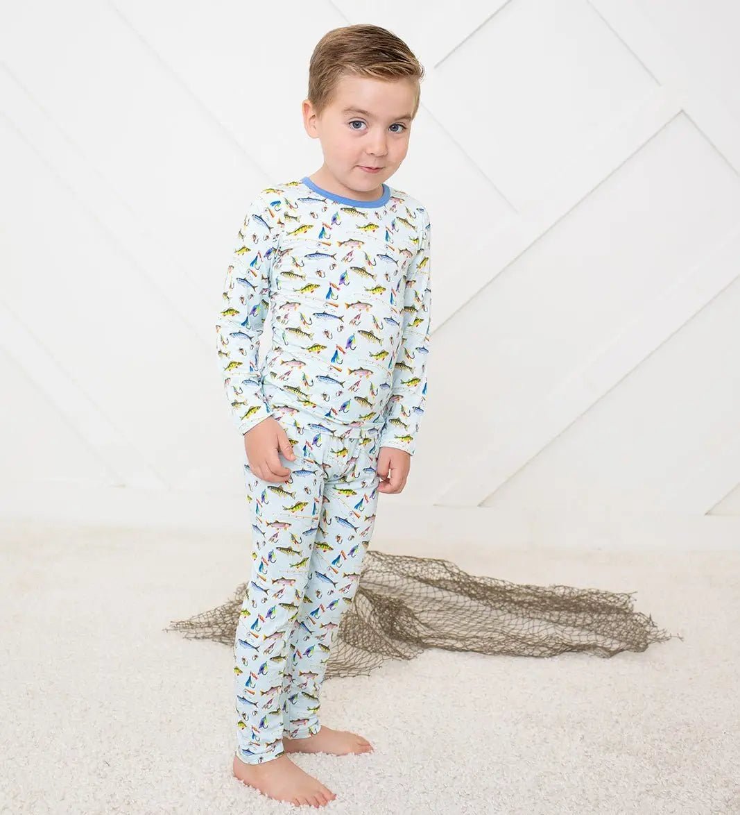 Bestaroo Catch Of The Day Pajama Set For Kids With Colorful Fish Print - 