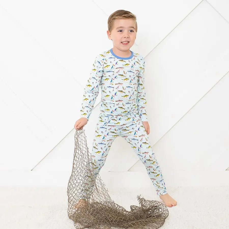 Bestaroo Catch Of The Day Pajama Set For Kids With Colorful Fish Print - 