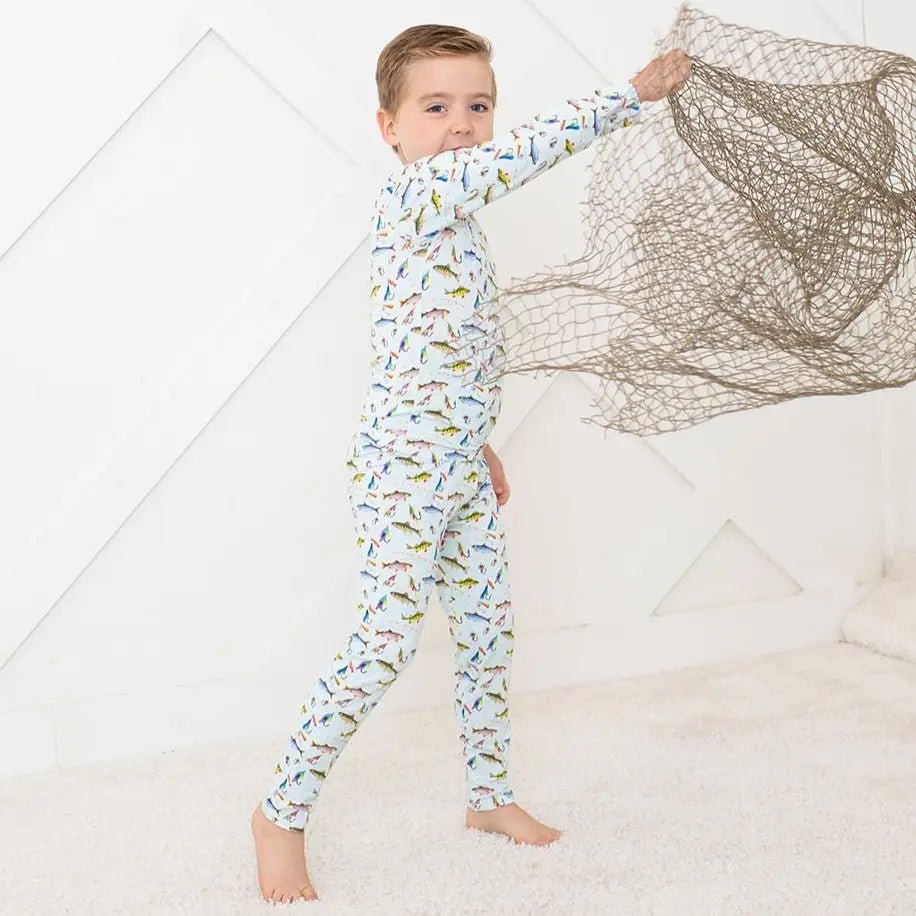 Bestaroo Catch Of The Day Pajama Set For Kids With Colorful Fish Print - 