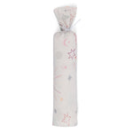 Pink celestial-print baby swaddle blanket with a starry, sky-inspired pattern