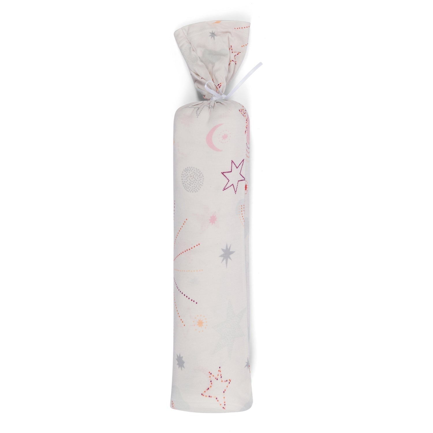 Pink celestial-print baby swaddle blanket with a starry, sky-inspired pattern