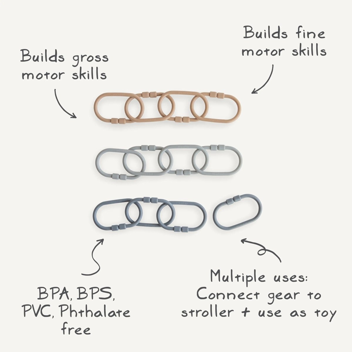 Mushie Chain Link Rings for Strollers and Car Seats Durable Plastic Toy Attachments - Everetts Place Boutique - 