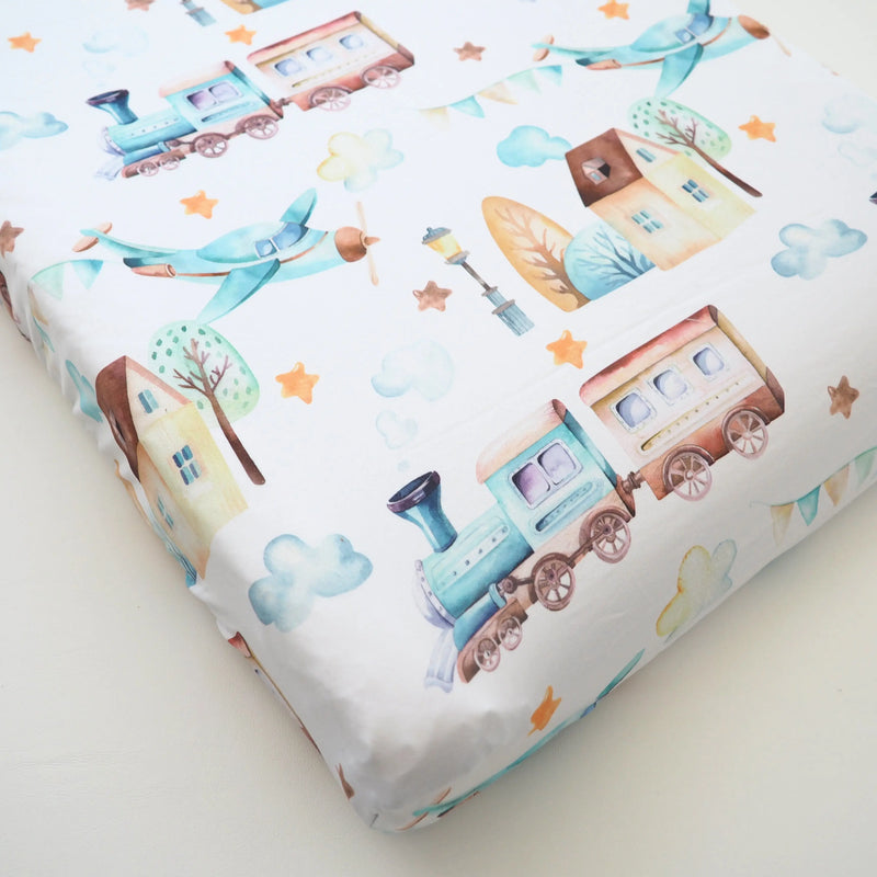 Changing Pad Cover Airplane Train Design Soft Fabric Nursery Decor.