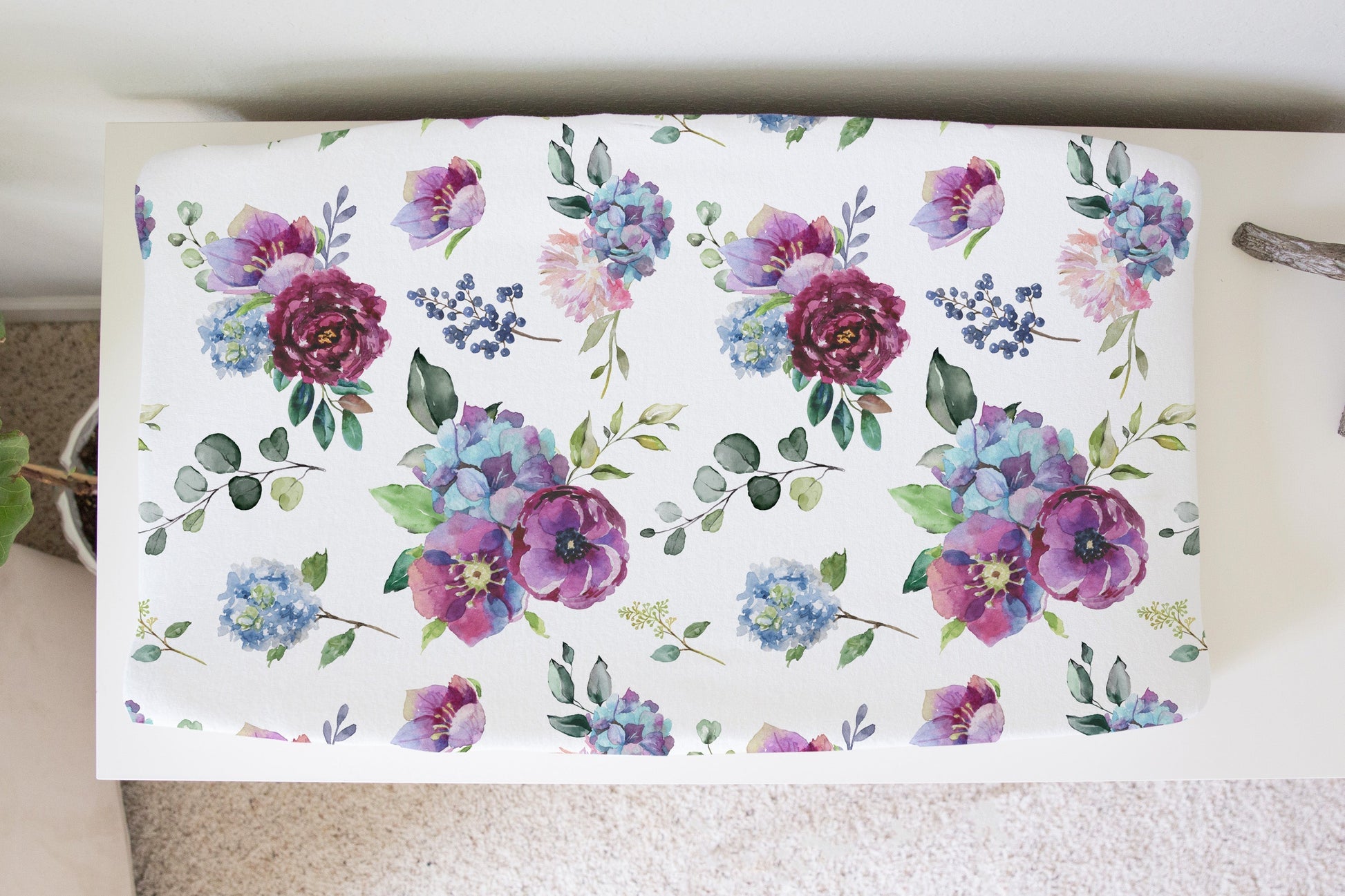 Blue Floral Changing Pad Cover Soft Nursery Decor Honey Lemonade
