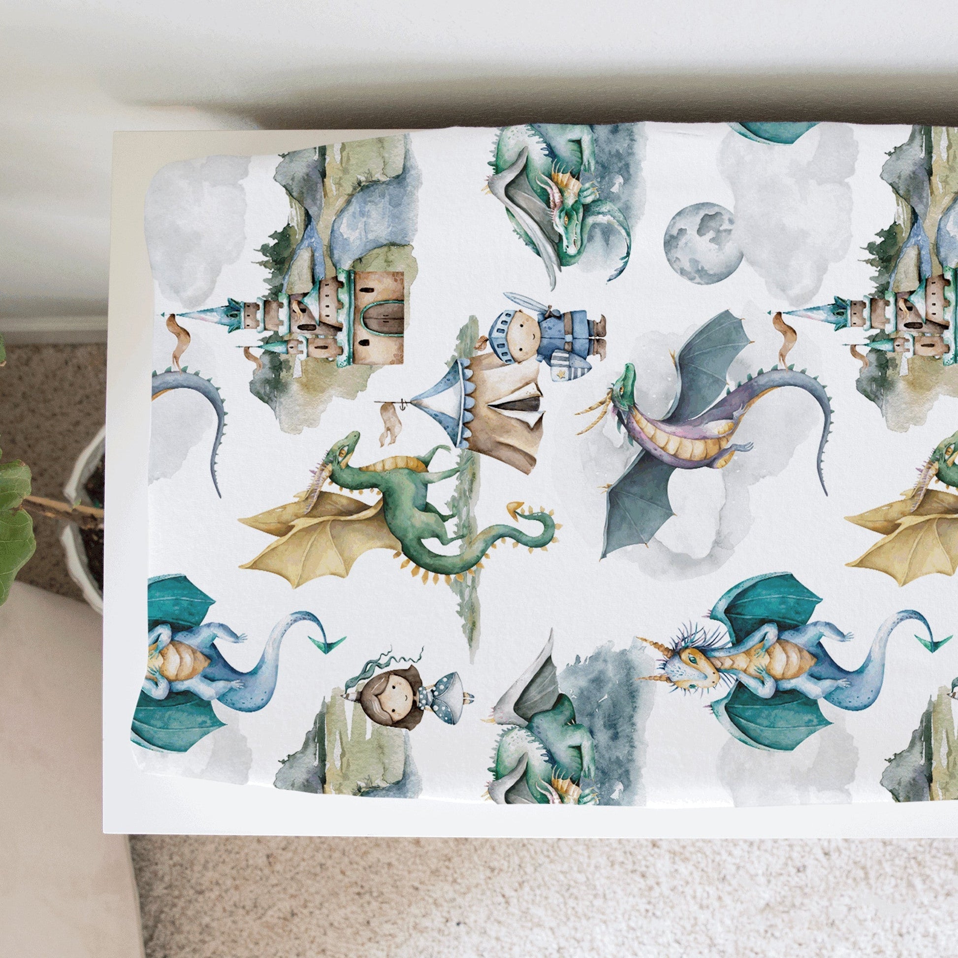 Dragons and Knights Changing Pad Cover for Baby Nursery Honey Lemonade