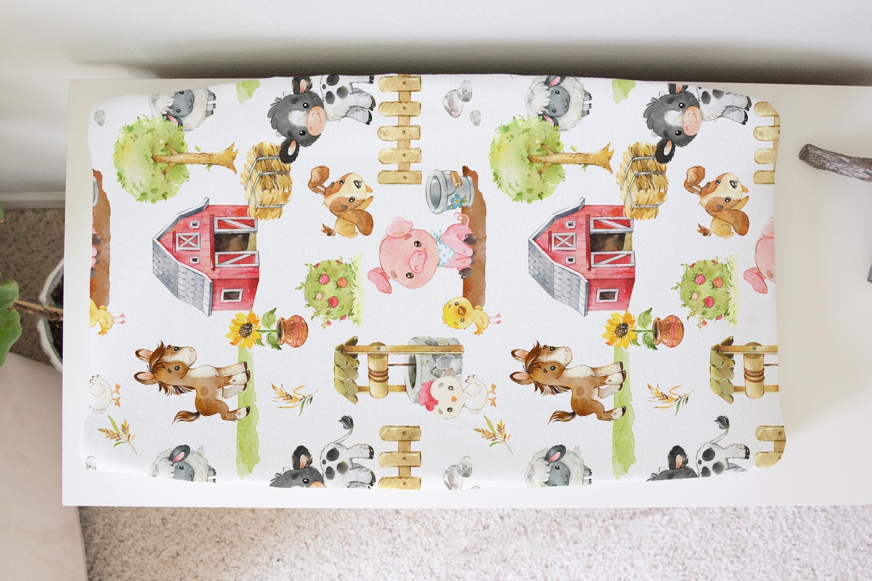 Honey Lemonade Charming Farm Animals Changing Pad Cover in Soft Rayon Spandex for Baby Nurseries - Baby & Toddler > Diapering > Changing Mat & Tray Covers > Diaper Changing Pad Covers