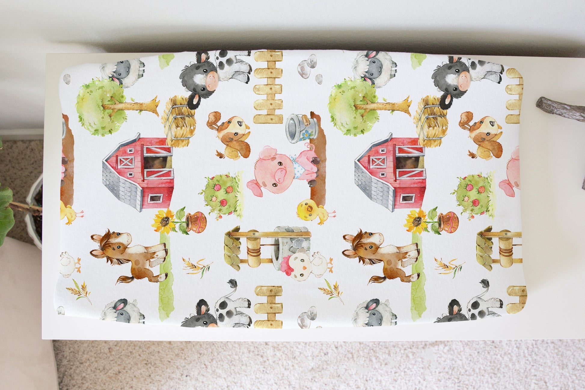 Farm Animals Changing Pad Cover Adorable Nursery Decor Honey Lemonade