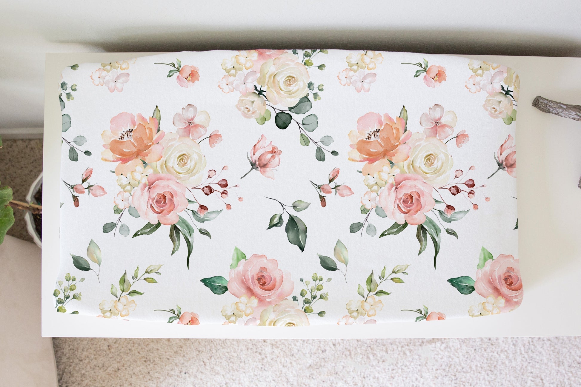 Peach Floral Changing Pad Cover for Baby Nursery Decor Honey Lemonade