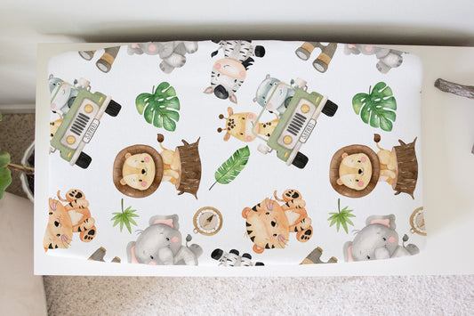 Safari Changing Pad Cover for Nursery with Playful Animals and Jungle Theme Decor Honey Lemonade