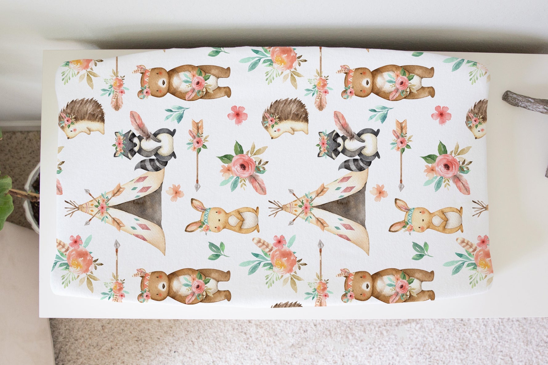 Honey Lemonade Soft Fabric Changing Pad Cover with Woodland Tribe Design for Baby Nursery - Baby & Toddler > Diapering > Changing Mat & Tray Covers > Diaper Changing Pad Covers