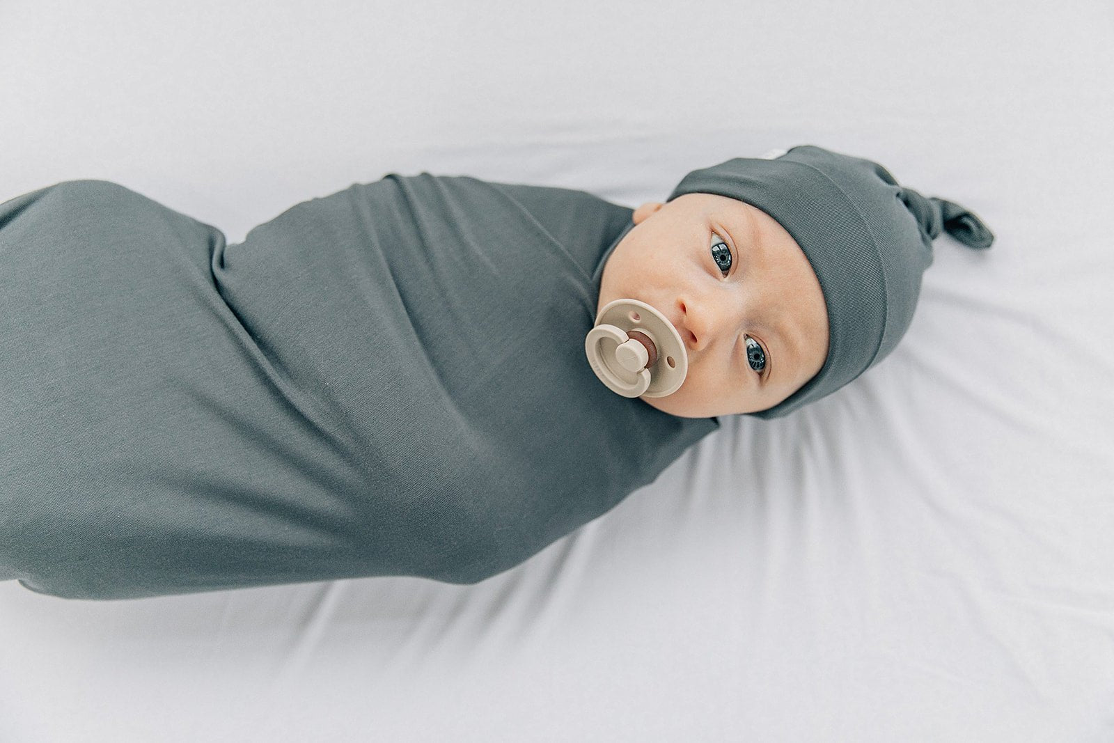 Mebie Baby Charcoal Bamboo Swaddle Hat and Head Wrap Set for Newborns - 